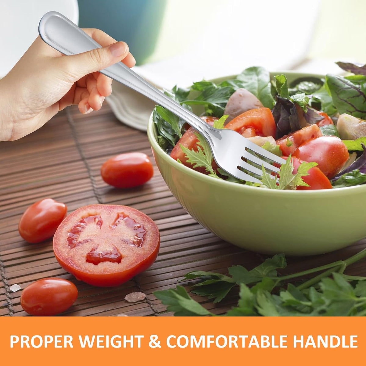 KOOMADE Dinner Fork Set -12 PCS Silver 18/0 Premium Food Grade Stainless Steel Flatware Salad Forks， Durable Metal Forks Silverware, Mirror Polished & Dishwasher Safe for Home, Kitchen, Restaurant