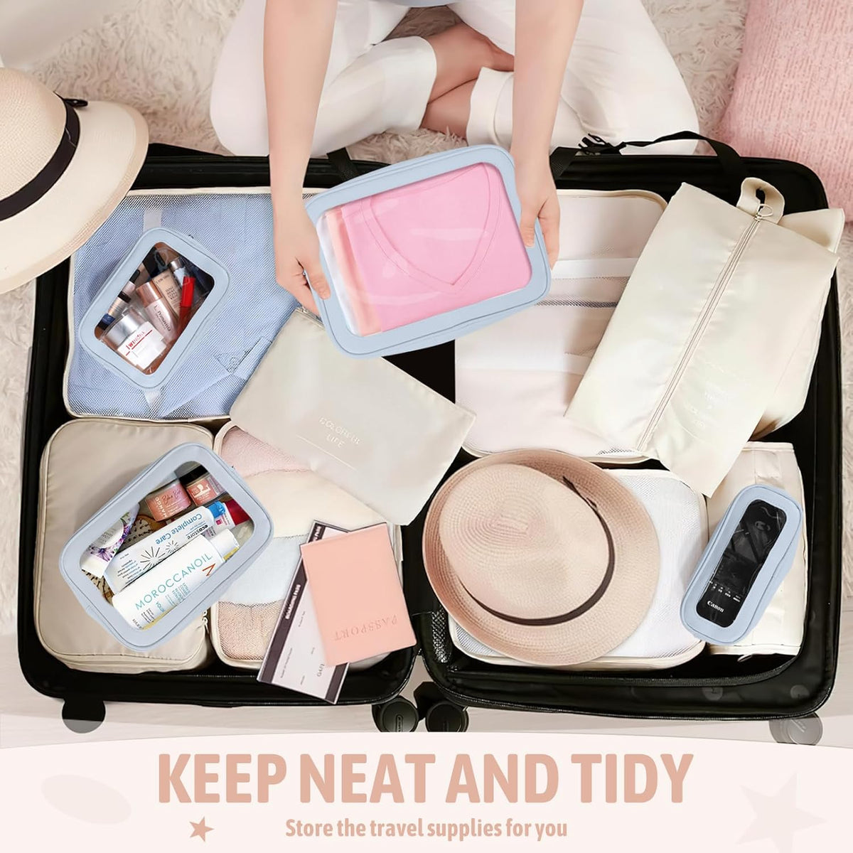 YOPCDJ 5PCS Diaper Bag Organizer Pouch Set, TSA Approved Toiletry Bag，Clear Waterproof TPU Makeup Bag Set Travel Organizer Bags for Women and Kids