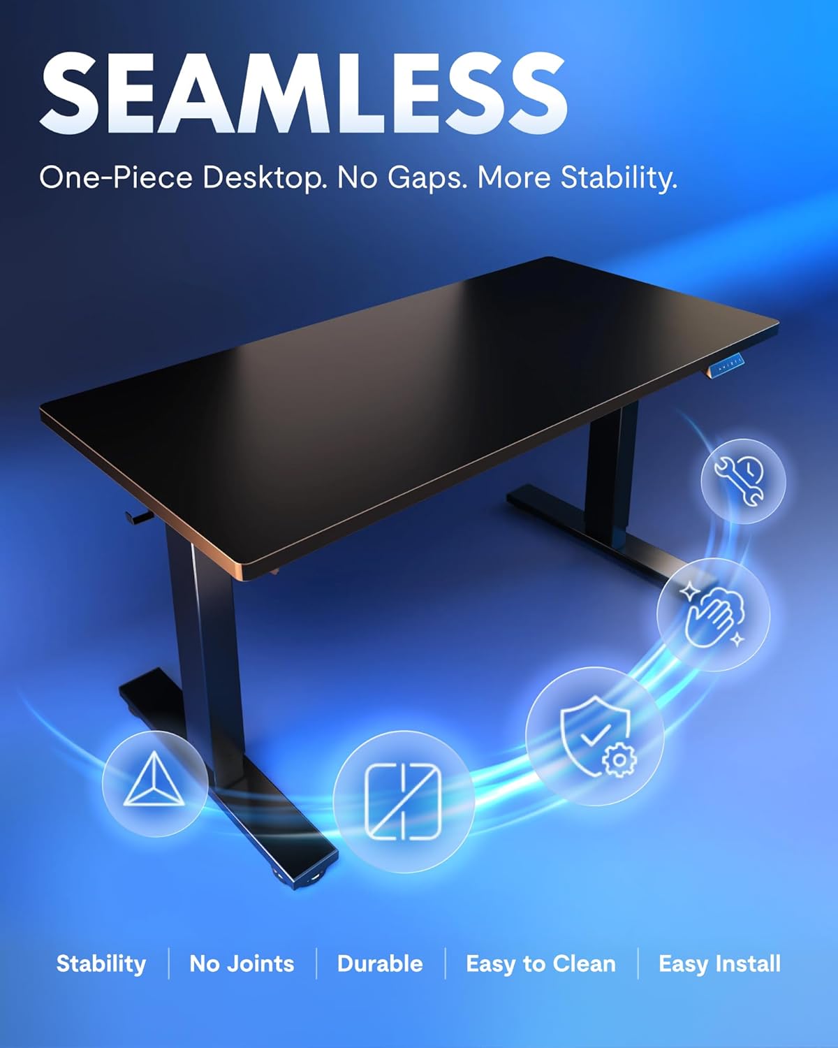 FLEXISPOT EN1 One-Piece Standing Desk, Electric Adjustable with 4 Memory Presets, 176 LBS Capacity, Stable & Quiet, Seamless Desktop for Home Office & Dual Monitors, 48"x24" Black
