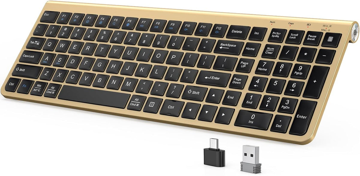 JOYACCESS Black Gold Wireless Keyboard with Low-Profile Keys - 2.4GHz Full-Sized,Windows & Mac OS, Quiet,Ergonomic Keyboard for Computer, Laptop, PC, Mac,Windows- Gold