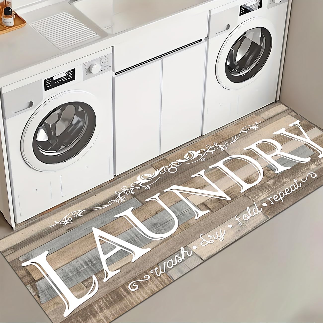 Laundry Room Rug Runner 20"X47" Grey Wood Non Slip Laundry Rugs and Mats for Laundry Room Decor Washable Runner Rugs for Farmhouse Kitchen Floor Bathroom Entryway Area Rugs