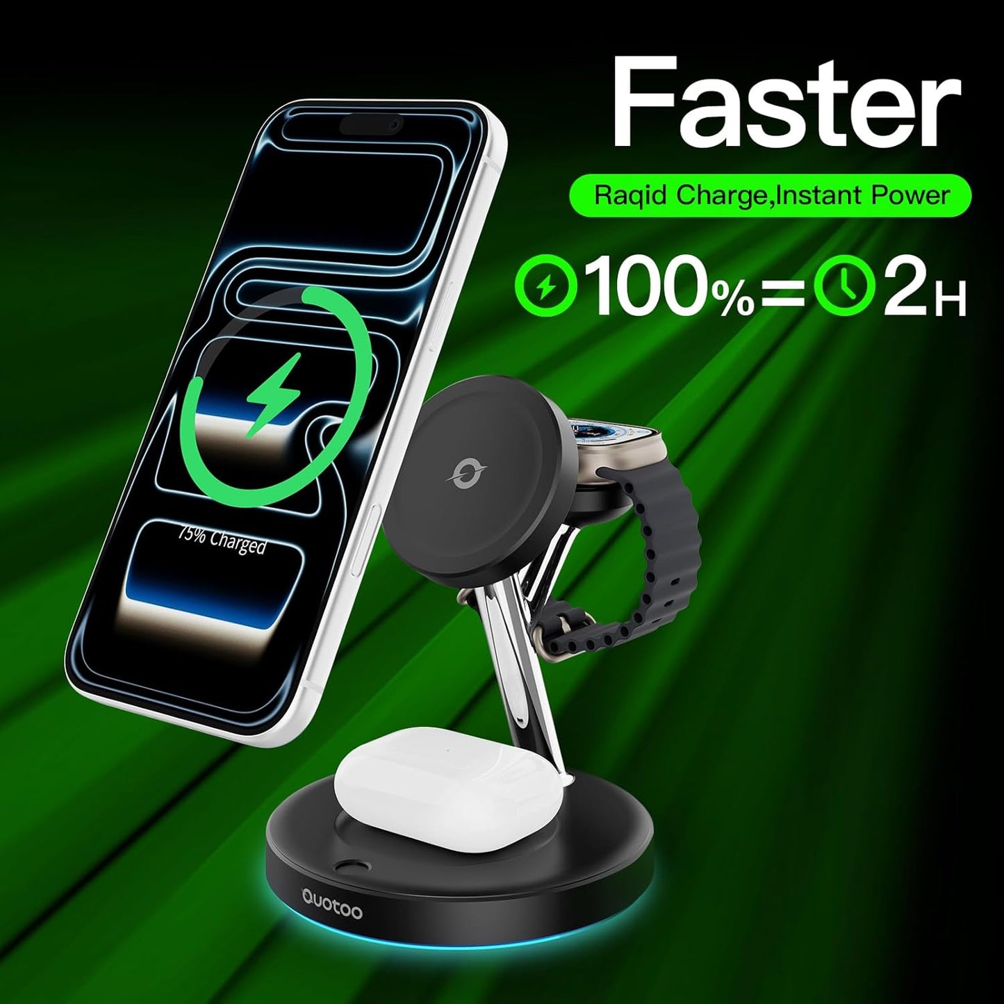 Wireless Charger 3 in 1 for iPhone, Magnetic Charging Station for Apple Family with Adjustable Blue Ambient Light, 15W Fast MagSafe Charger Stand,for iPhone17-12-iWatch AirPods Series
