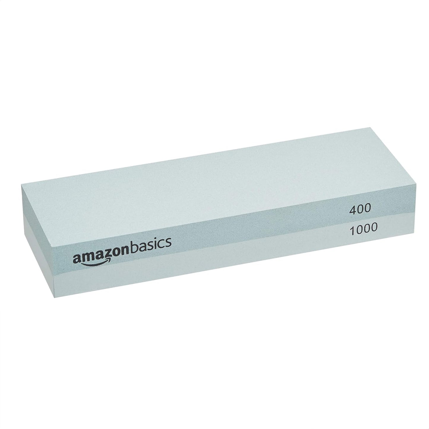 Amazon Basics Whetstone Knife Sharpening Stone Set, Double-sided 400/1000 and 3000/8000 Grit Stones, Flattening Stone with Angle Guide, Non-Slip Bamboo Base, 3 Count, Black & Grey