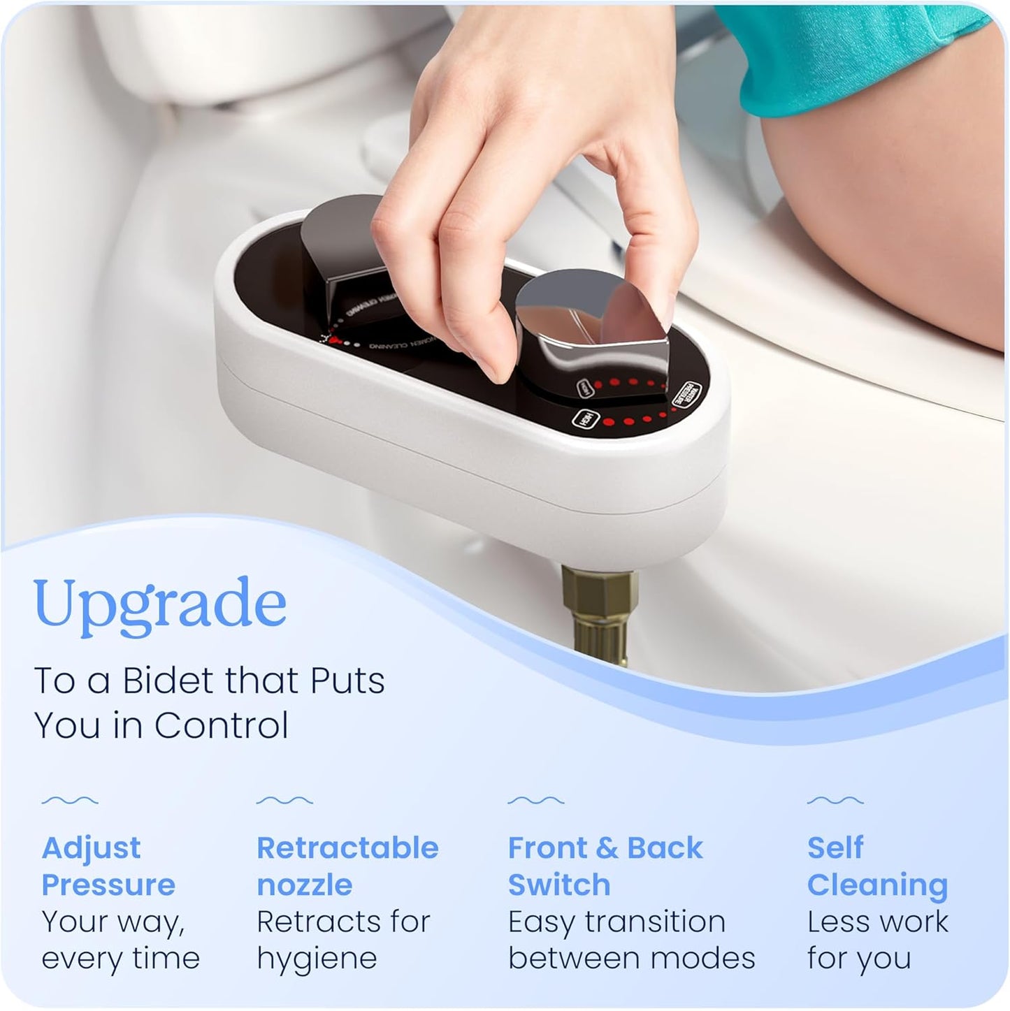 CLEAR REAR Bidet Attachment for Toilet Seat - Non-Electric with Self Cleaning Dual Nozzles, Leak Proof Connectors, Adjustable Water Spray, Rear & Feminine Wash - Hygienic Bathroom Upgrades (Black)