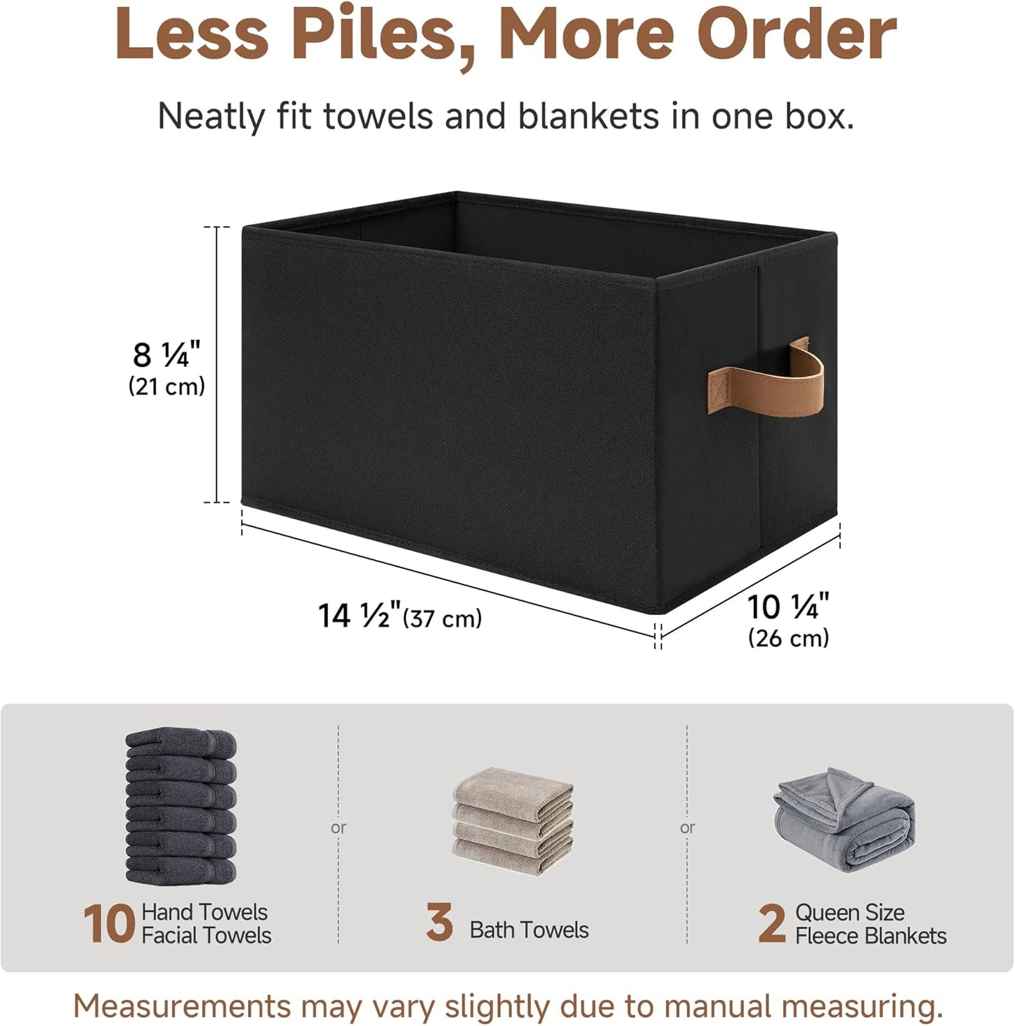 StorageWorks Closet Storage Bins, Black, Large, 3-Pack | Storage Bins for Shelves, Closet Organizers and Storage Baskets, Fabric Clothes Organizer, Foldable Laundry Baskets