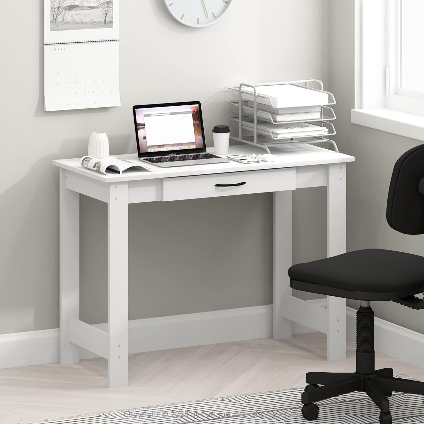 Furinno Jaya Writing Desk with Drawer, White