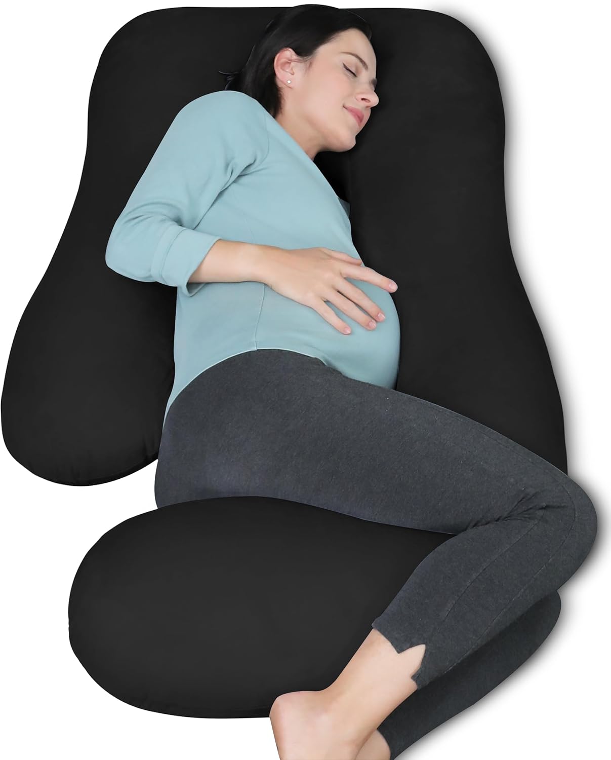 MOON PARK Pregnancy Pillows for Sleeping - U Shaped Full Body Maternity Pillow with Removable Cover - Support for Back, Legs, Belly, Hips - 57 Inch Pregnancy Pillow for Women - Black