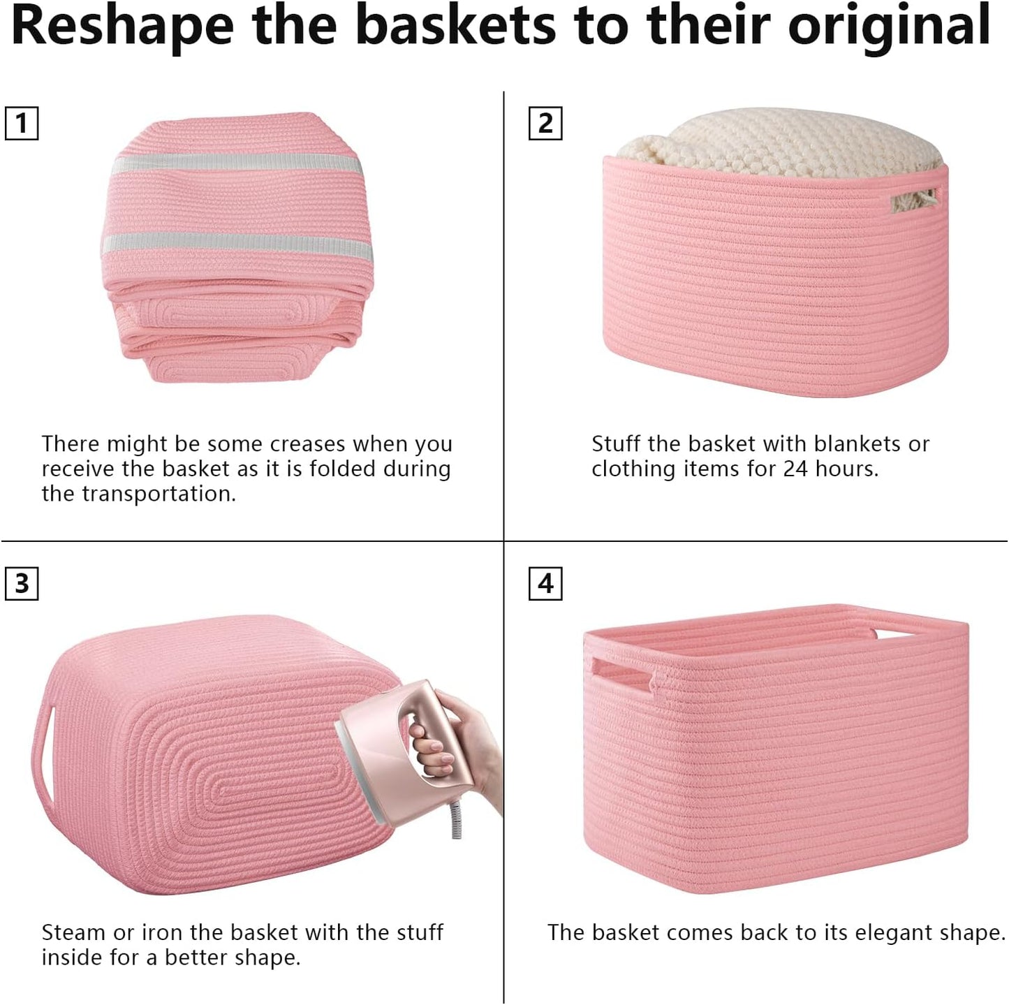 OIAHOMY 4 Pack Storage Baskets for Organizing 15L Cube Storage Bins Pink
