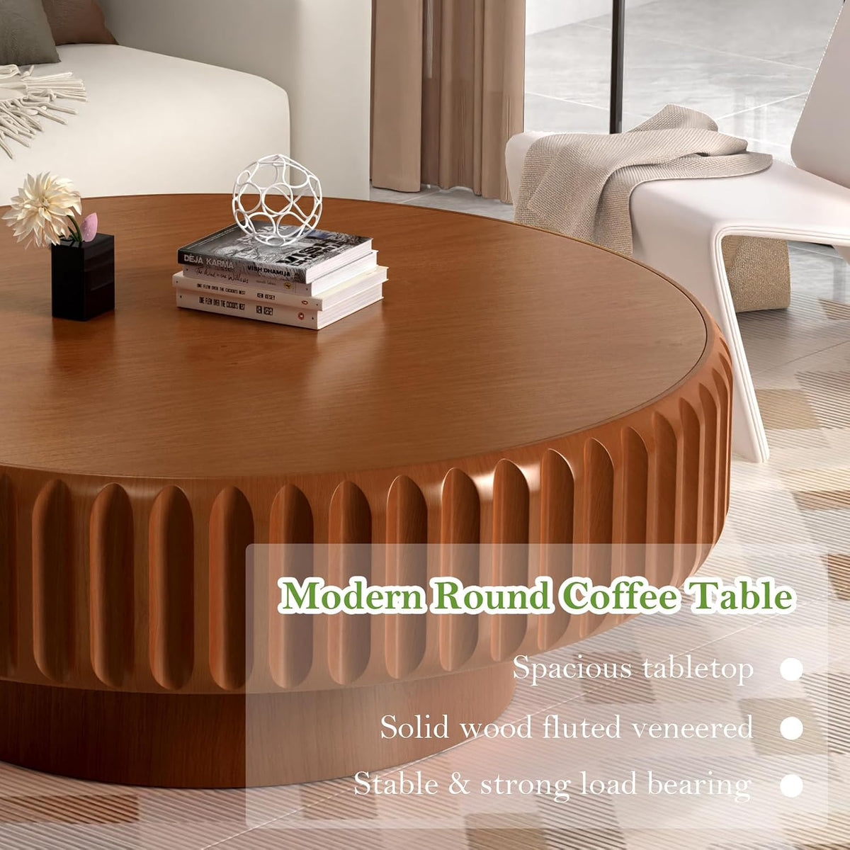 39.37" Round Drum Coffee Table with Storage (A 39.37in)