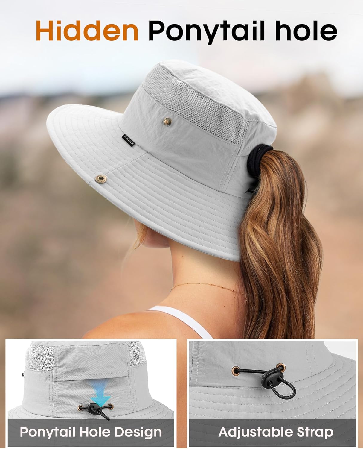 FURTALK Sun Hats for Women with Ponytail Hole Beach Hiking Summer Wide Brim Outdoor UV Protection Packable Bucket Safari Hat