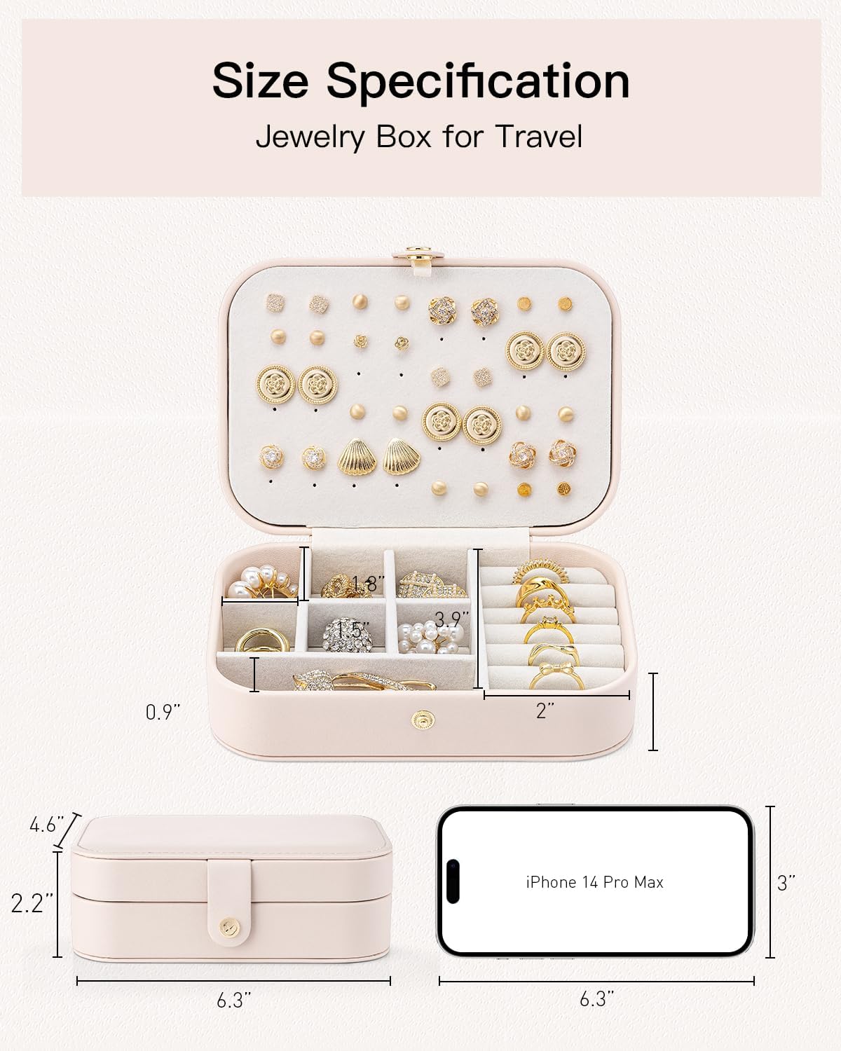 VLANDO Travel Jewelry Case, PU Leather Travel Jewelry Box with Earring Holder, Portable Display Small Jewelry Box for Mothers Day Women Girls Gift - Pink
