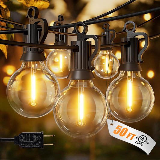 Brightown Outdoor String Lights, 50FT 25 G40 Bulbs Shatterproof Patio Lights, IP65 Waterproof Dimmable Hanging Connectable Globe LED Outdoor Lights for Christmas, Backyard, Bistro, Porch