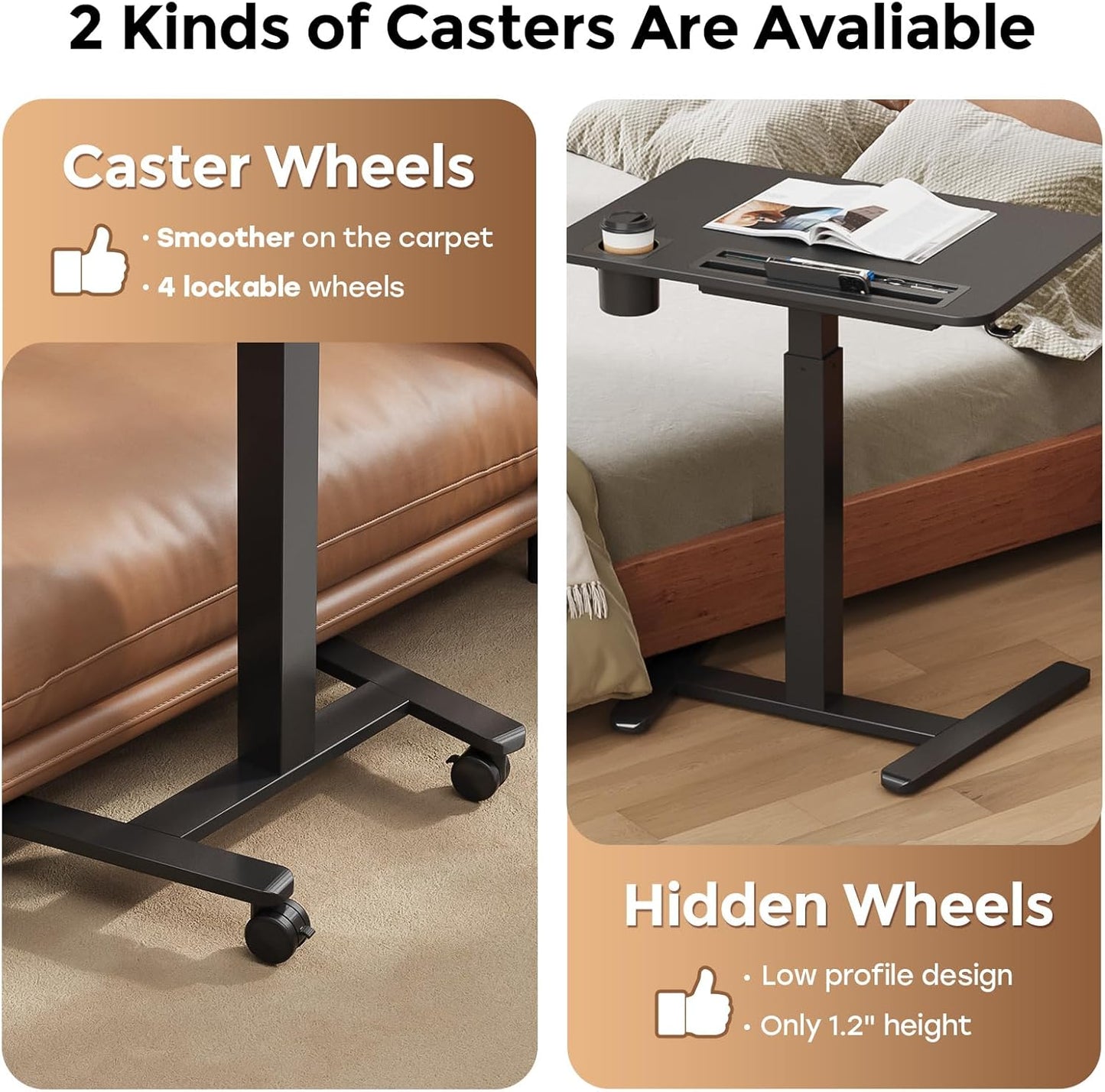 Mobile Standing Desk with Drawer, 28" Rolling Desk with Cup Holder and Hooks, Portable Laptop Workstation on Wheels, Height Adjustable Cart with Storage for Home Office, Black