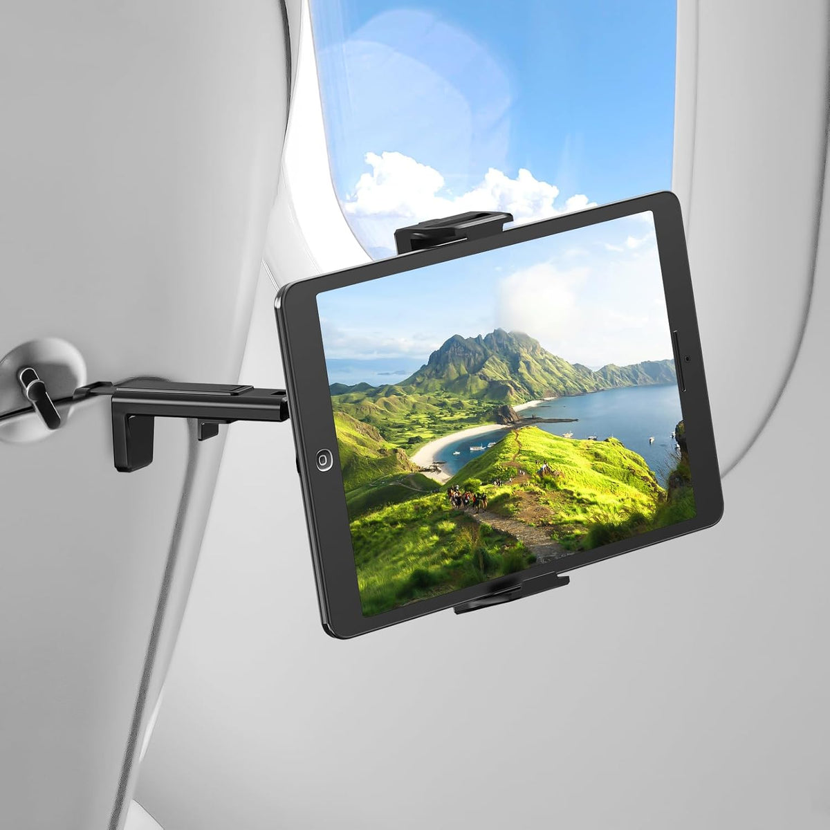 Tablet Holder–Airplane iPad/Kindle/Phone Holder Mount for iPad & Tablets, Travel Tablet Stand for Plane Seat Back, Kitchen and RV, Fits 5.9"-9.8" Devices, Release Hands Flight Accessories