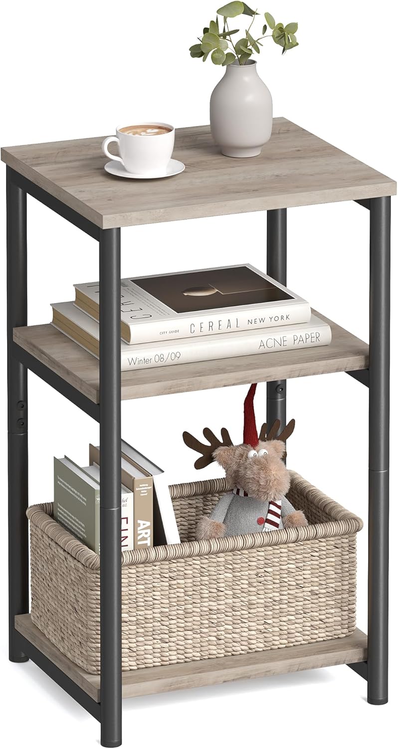 VASAGLE BARNET Collection - Side Table, Small End Table for Living Room, Modern Tall Nightstand, Bedroom, Office, Bathroom, Steel Frame, Camel Brown and Ink Black ULET273B50