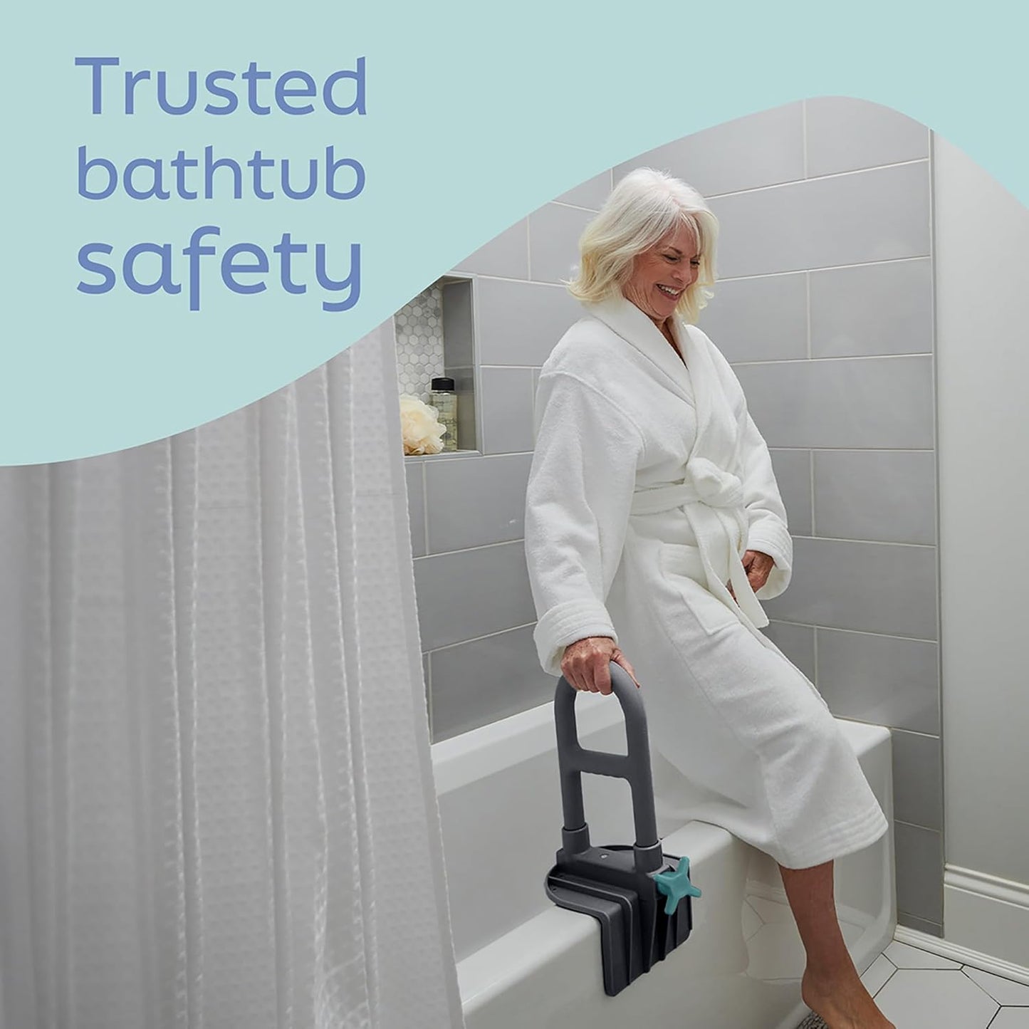 Medline Deluxe Plastic Tub Grab Bar, Microban Protection, 250lb Weight Capacity, Grey