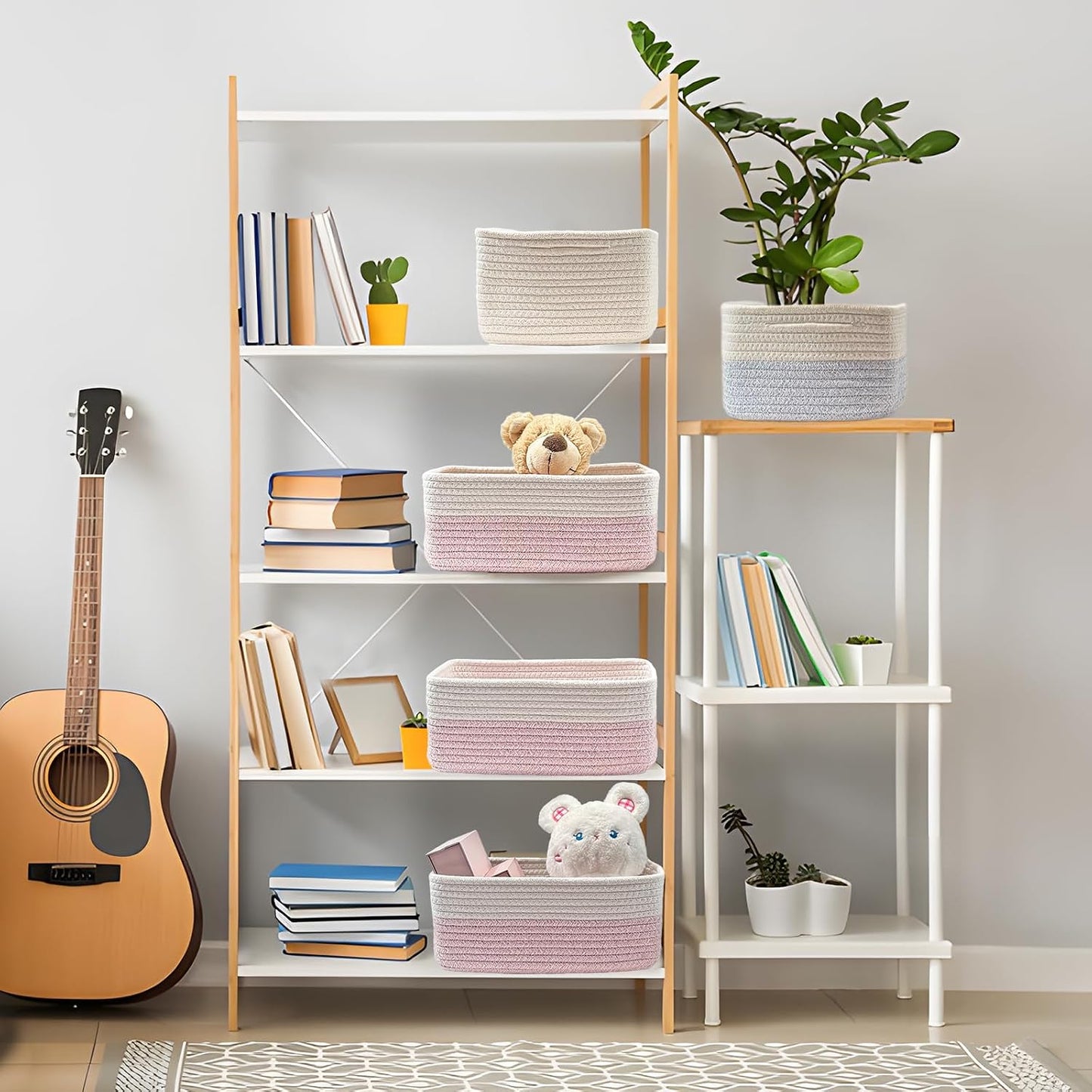 COMFY HOMI 11.5"x7.5"x4.7" Storage Baskets for Organizing | Cotton Rope Woven Basket | Toy Storage Bin Box | Basket for Shelves, Closet Organizer Bin, Decorative Closet Shelf, 3 Pack,