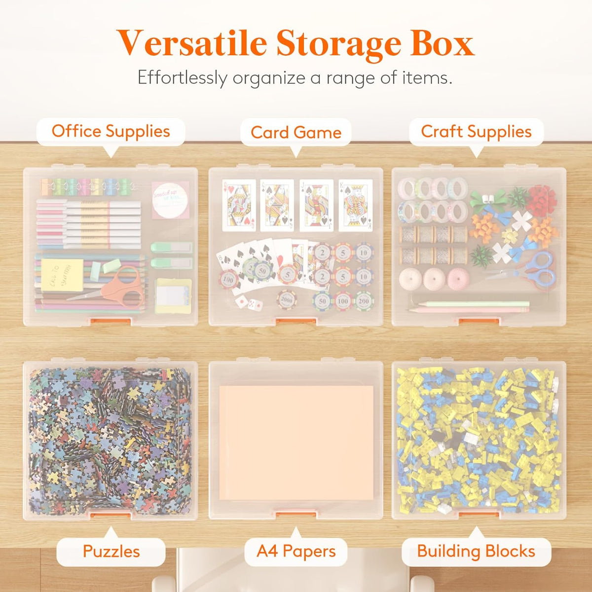 Lifewit 6 Pcs Board Game Storage Boxes, 12.2x10.6'' Paper Container with Secure Latch, Plastic Portable Organizer with Handle & Labels for File,Document,Puzzles, Cards, Art Supplies