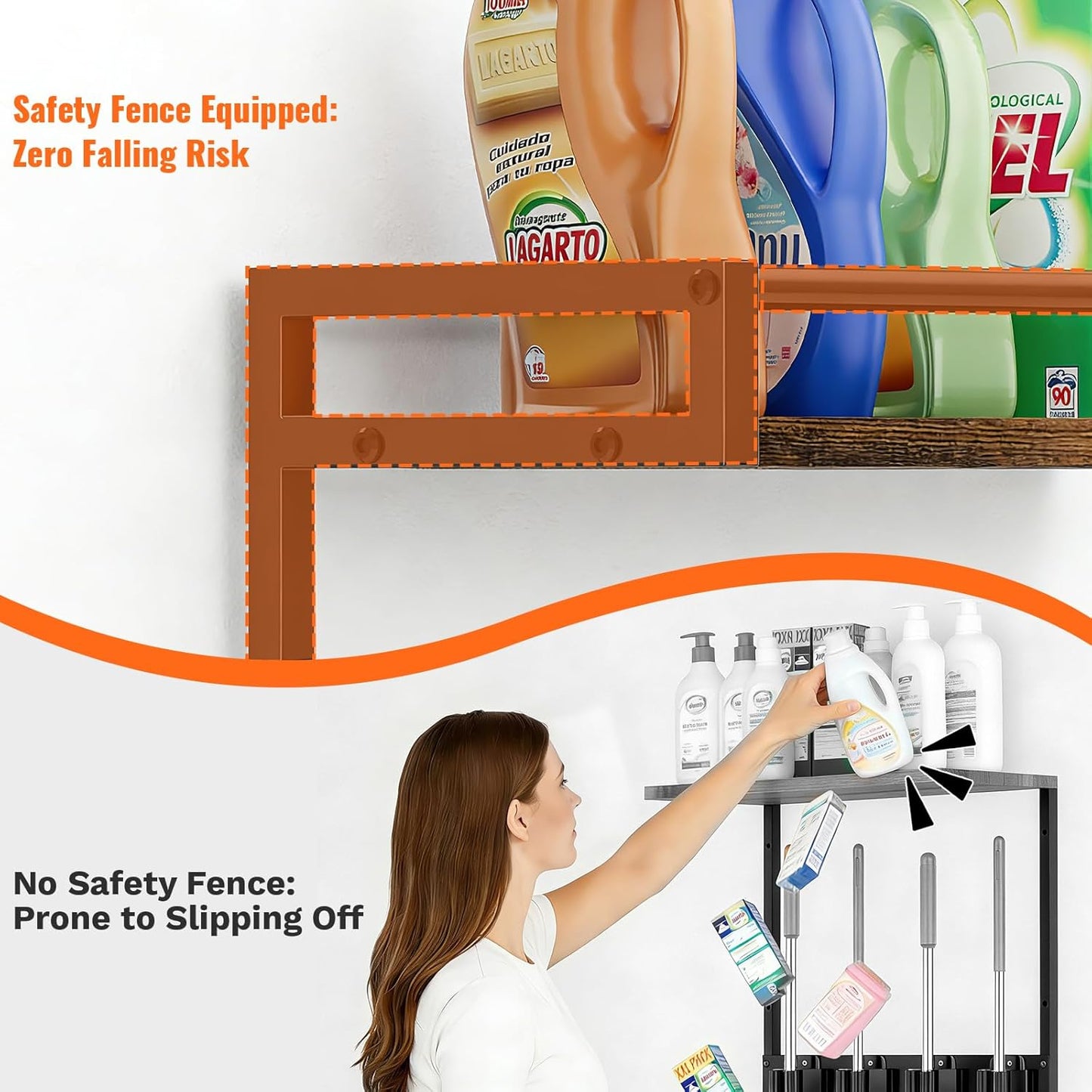Broom Holder Wall Mount with Shelf Load 66LBS Broom and Mop Organizer Wall Hanging Broom Hanger with 4 Mop Hanger Grippers, 3 Hooks for Laundry Room, Garage, Utility Closet, Kitchen, 1 Pack