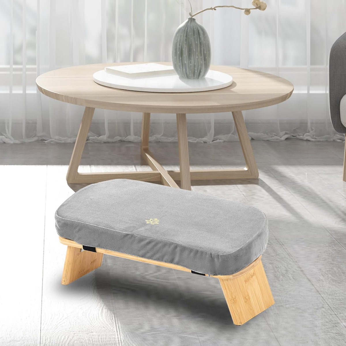 Meditation Bench, Bamboo Meditation Stool, Folding Kneeling Meditation Bench, Seiza Prayer Bench, Prayer Bench with Meditation Cushion, Kneeling Stool (Grey)