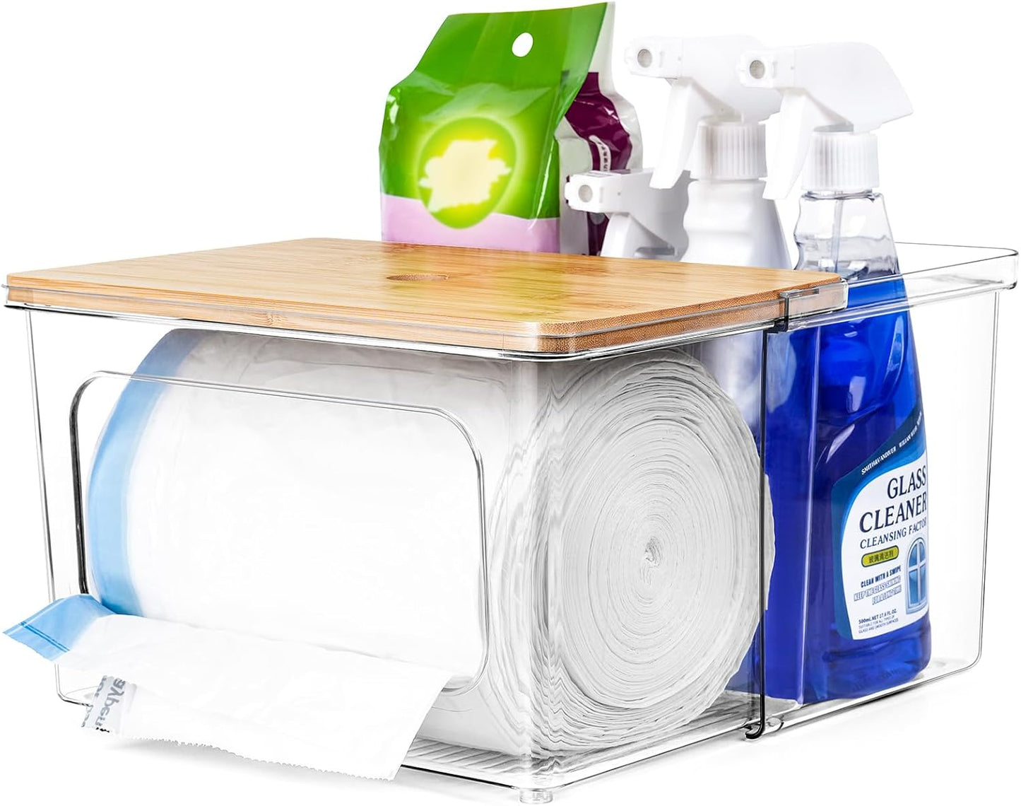 iCASA Trash Bag Dispenser and Dishwasher Pod Organizer, 3 in 1 Dish Pod and Trash Bag Holder Large Garbage Bag Dispenser, Laundry Detergent Pods & Tabs Container Kitchen Under Sink Organizer