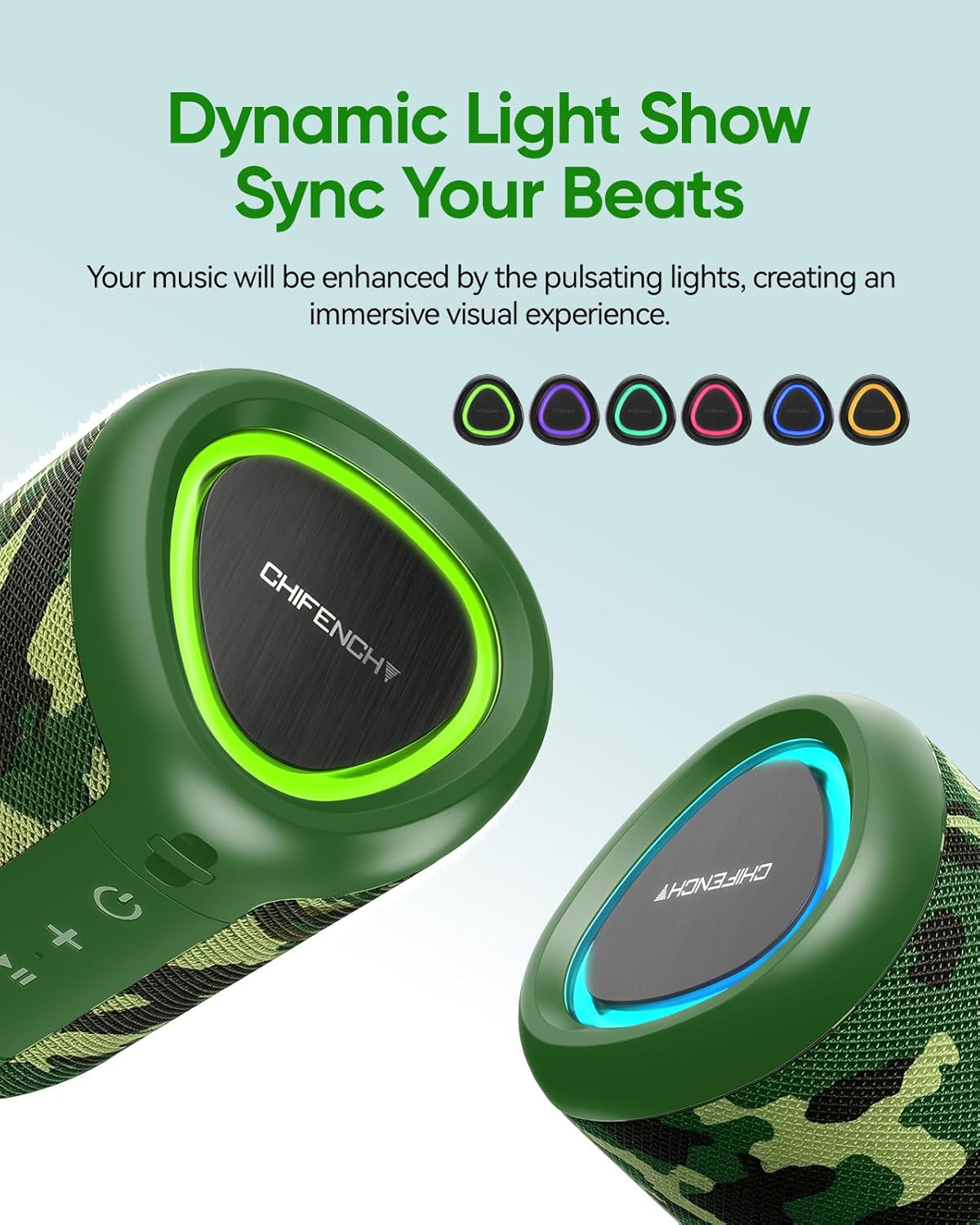 Portable Bluetooth Speaker Beach Essentials: Powerful Crystal Clear Sound/Dynamic Light/IPX5 Waterproof/All Day Playtime/Wireless BT 5.3/TWS Paring, Dad Gifts, Outdoor|Travel|Camping|Pool Accessories