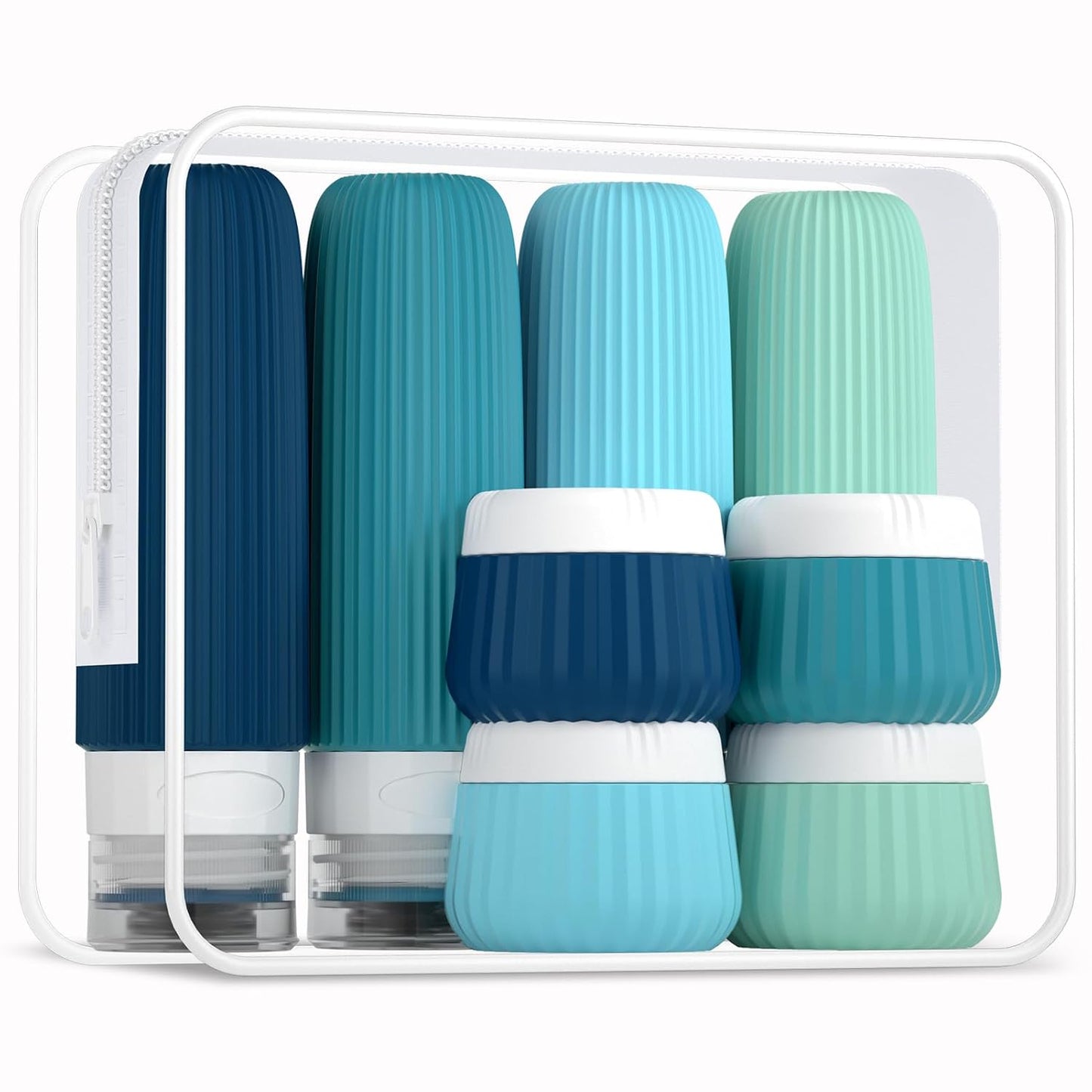 Mrsdry Travel Bottles for Toiletries 8 Pack, Tsa Approved Travel Size Toiletries 3 oz, Containers for Toiletries, with Clear Bag, Leak Proof Silicone Squeezable Essentials Creams Jars