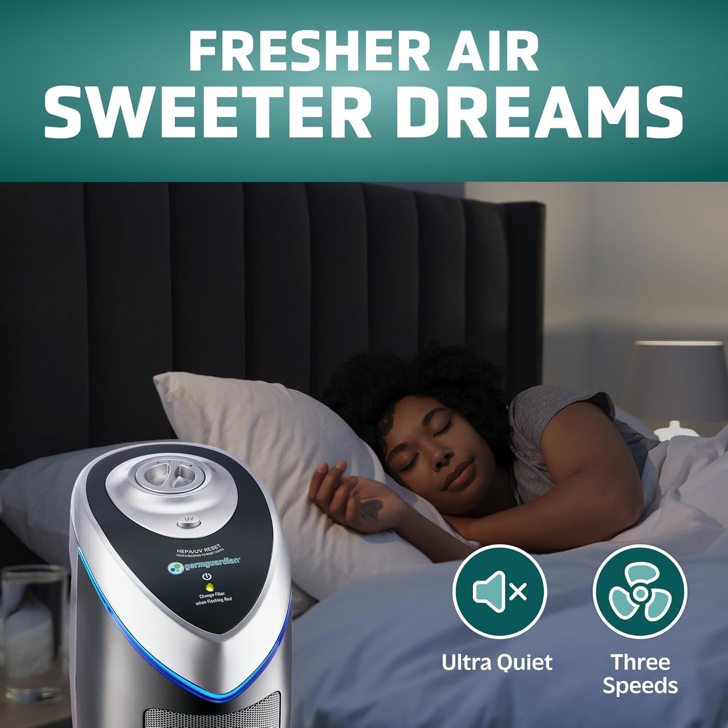 GermGuardian HEPA Air Purifier - Large Room Air Purifier for Bedroom, Office, Dorm, and Home - Filters Pet Dander, Dust, Pollen, Smoke, Scents - AC4825E - 22" Tower - Gray