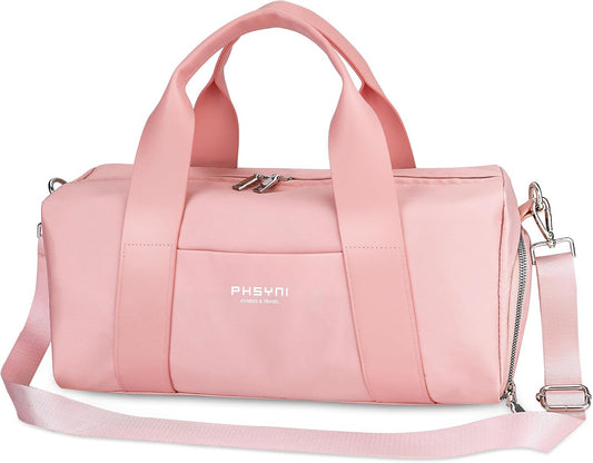 16" Gym Bag for Women,with Shoes Compartment and Waterproof Pocket(Pink)