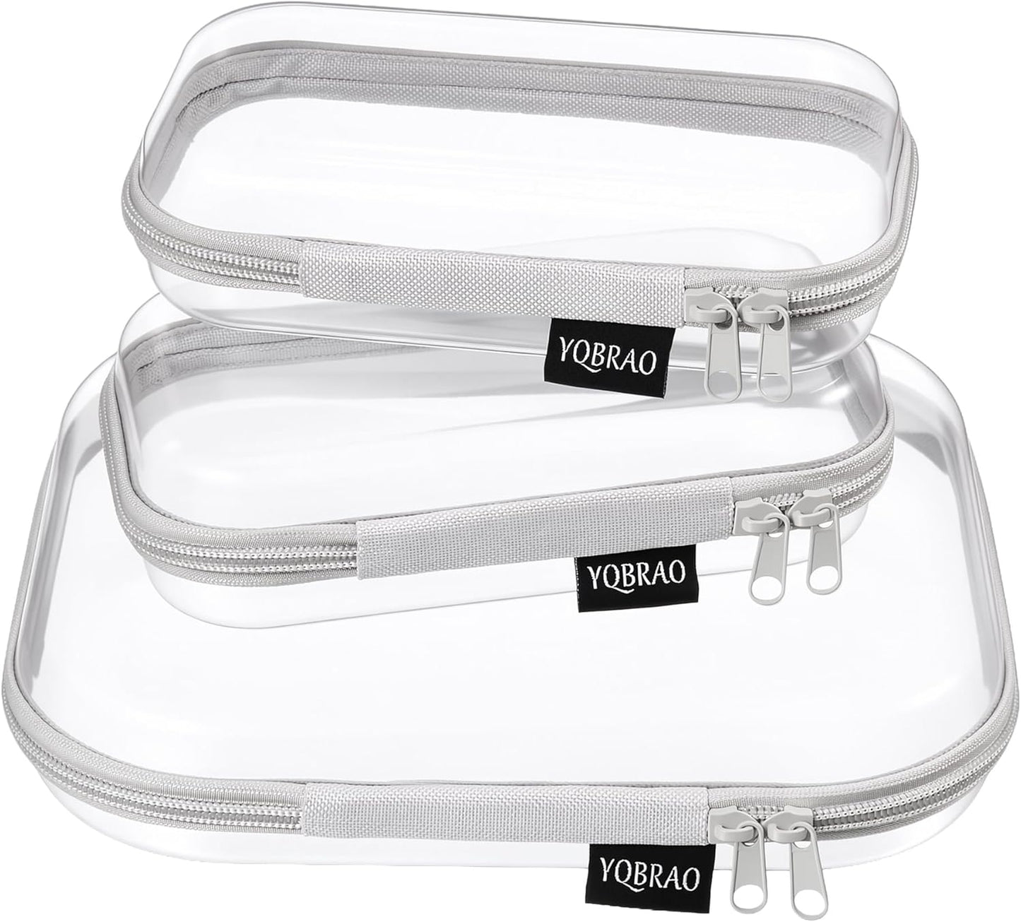 YQBRAO 3-Pack Clear Hard Shell Zipper Case - Blue Edition, 1.2mm Heavy-Duty Crush-Proof Travel Makeup Bag, TSA Approved Clear Zipper Pouches, Rigid Diaper Bag Organizer for Tech & Daily Essentials