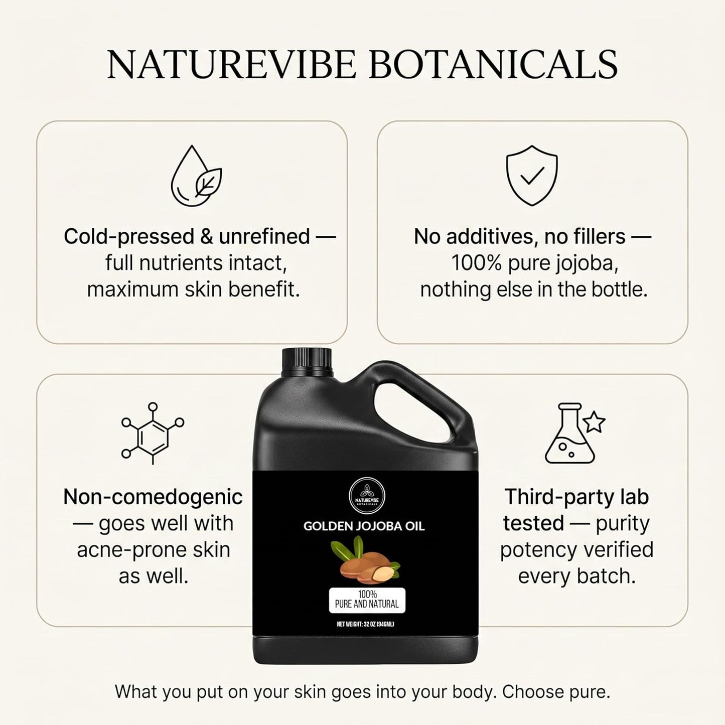 Naturevibe Botanicals Golden Jojoba Oil 32 oz – 100% Pure, Cold-Pressed Moisturizer for Skin & Hair | Antioxidant-Rich, Non-Greasy, Carrier Oil & Daily Hydration