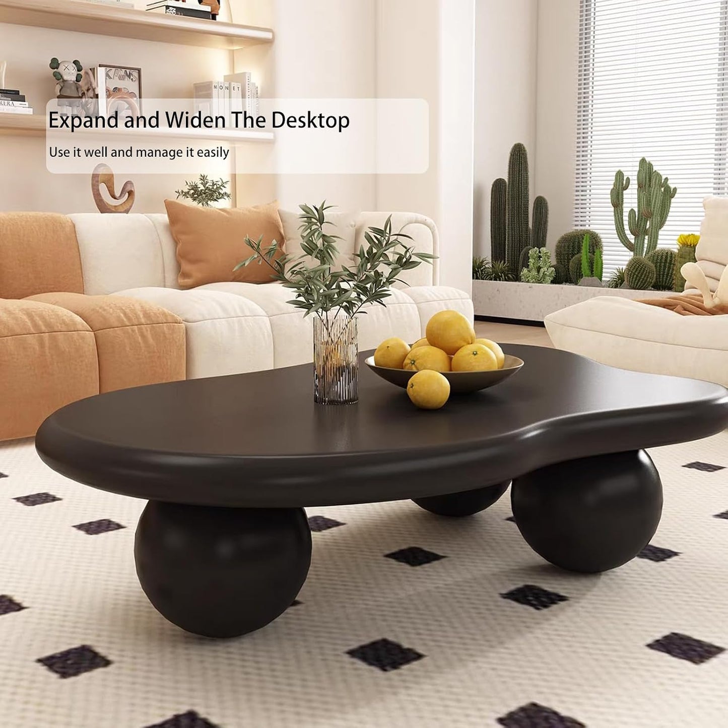 Cloud Shaped Coffee Tables (Black, Size : 46.06 x 31.1 x 13.77 inch) | Irregular Coffee Table, Modern Cloud Shape Design, Coffee Tables for Living Room, Room, Office