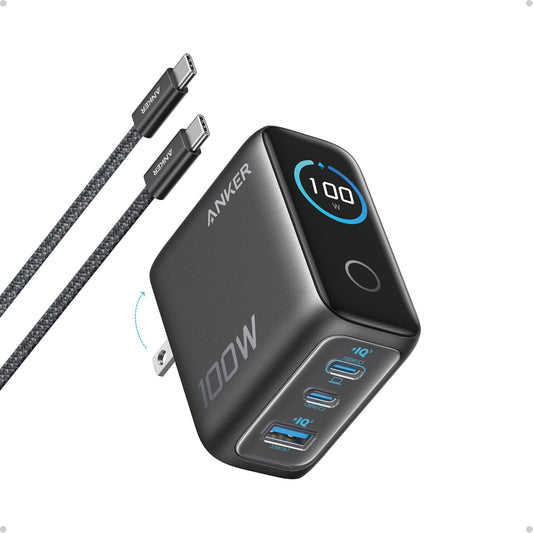 Anker Phone Charger,UP to 100W USB C Charger Block,Ultra-Compact 3-Port GaN Fast Wall Adapter with Smart Display and Touch Control for iPhone 17 Series,iPad,MacBook Pro/Air(Include Cable,Non-Battery)