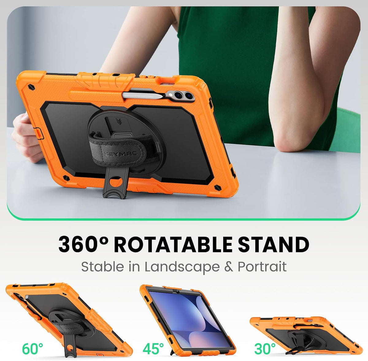 SEYMAC Case for Samsung Galaxy Tab S10+/S9 FE+/S9+ 12.4", Orange