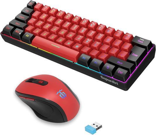Snpurdiri 2.4G 60% Wireless Gaming Keyboard and Mouse Combo (Black and Red)
