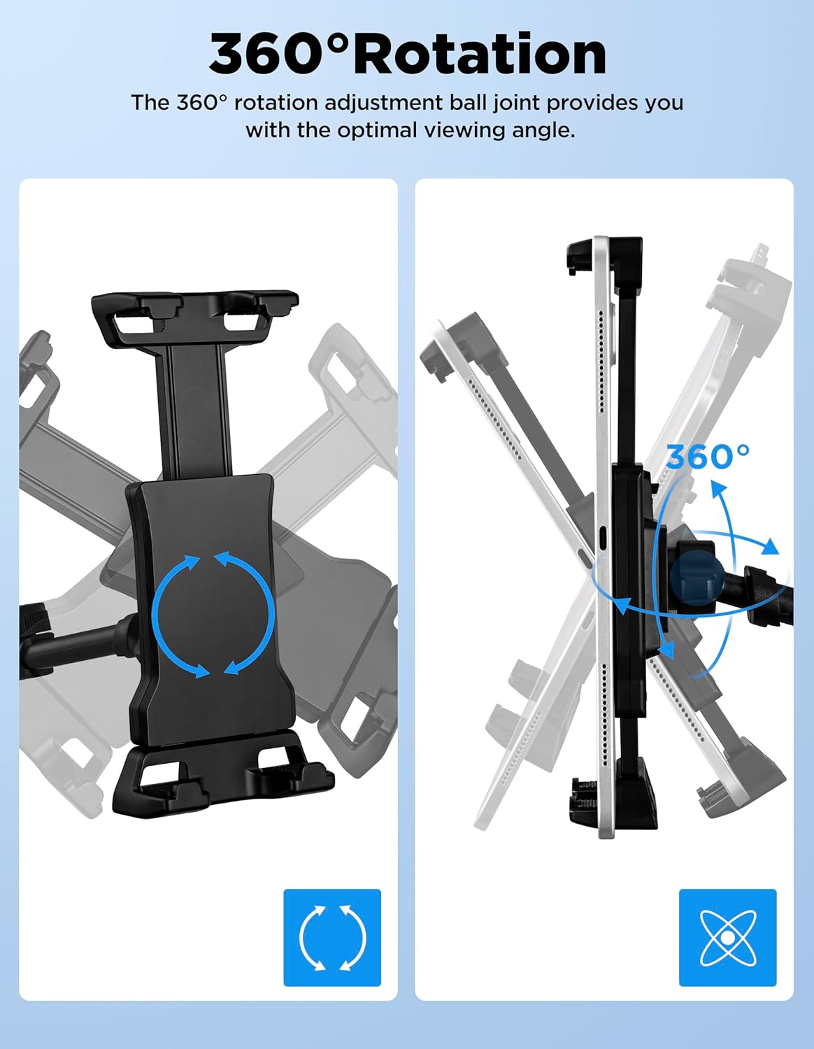 Tablet Holder for Mic Stand with Power Bank Clip - Adjustable iPad/iPhone Mount for Music Stand, Compatible with Screen Devices from 4.7-13.5" Smartphones, Android - Outdoor Streaming & Recording