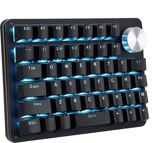 Koolertron One Handed Mechanical Gaming Keyboard with 24 Macro Keys, 45-Key Fully Programmable Mini Keypad, Blue Backlit/Red Switches for Windows PC Gamers