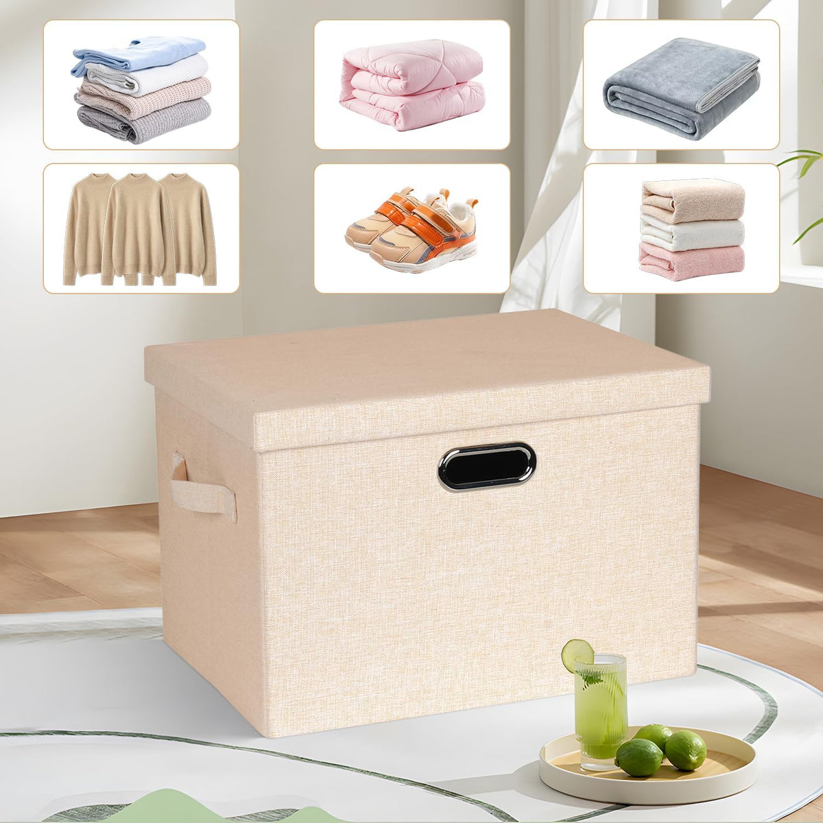 Storage Bins with Lids Fabric Closet Organizers Cubes Office Organization