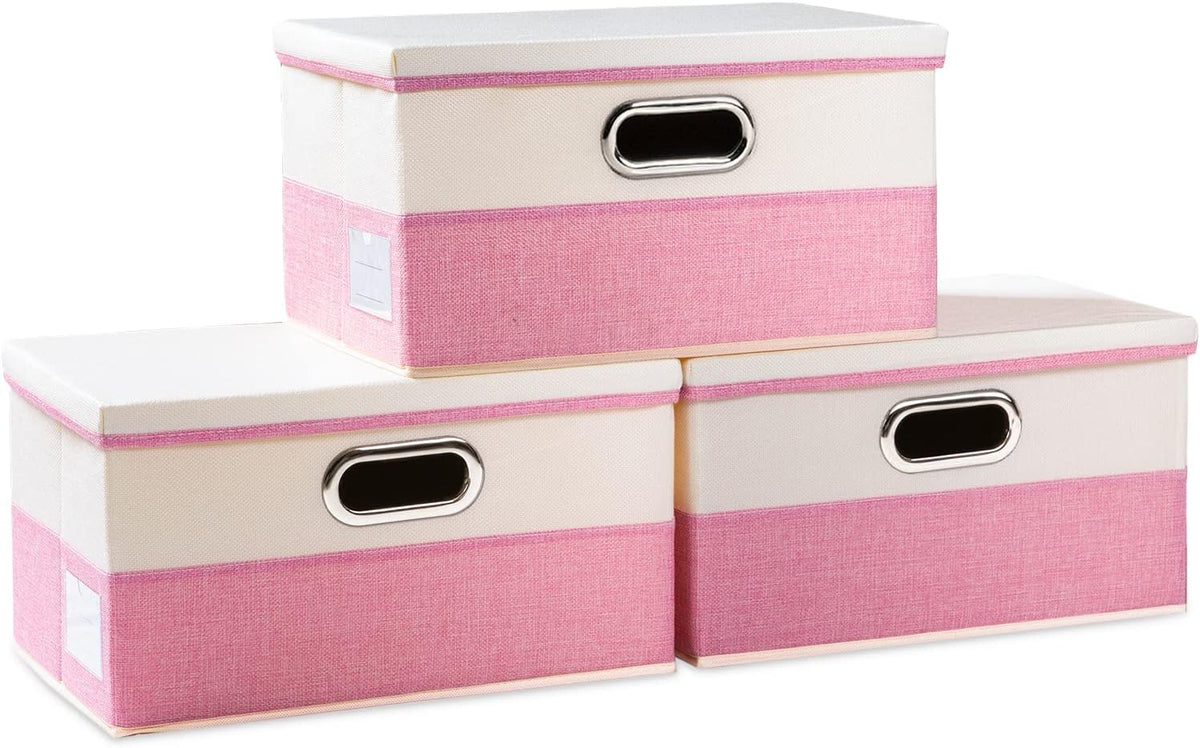 PRANDOM Large Collapsible Storage Bins with Lids [3-Pack] Fabric Foldable Storage Boxes Organizer Containers Baskets Cube with Cover for Home Bedroom Closet Office Black and White (17.7x11.8x11.8)