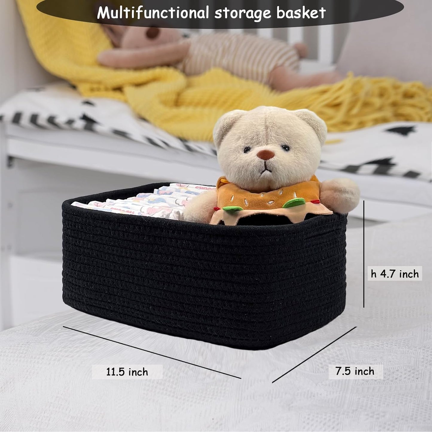 COMFY HOMI 11.5"x7.5"x4.7" Storage Baskets for Organizing | Cotton Rope Woven Basket | Toy Storage Bin Box | Basket for Shelves, Closet Organizer Bin, Decorative Closet Shelf, 3 Pack,