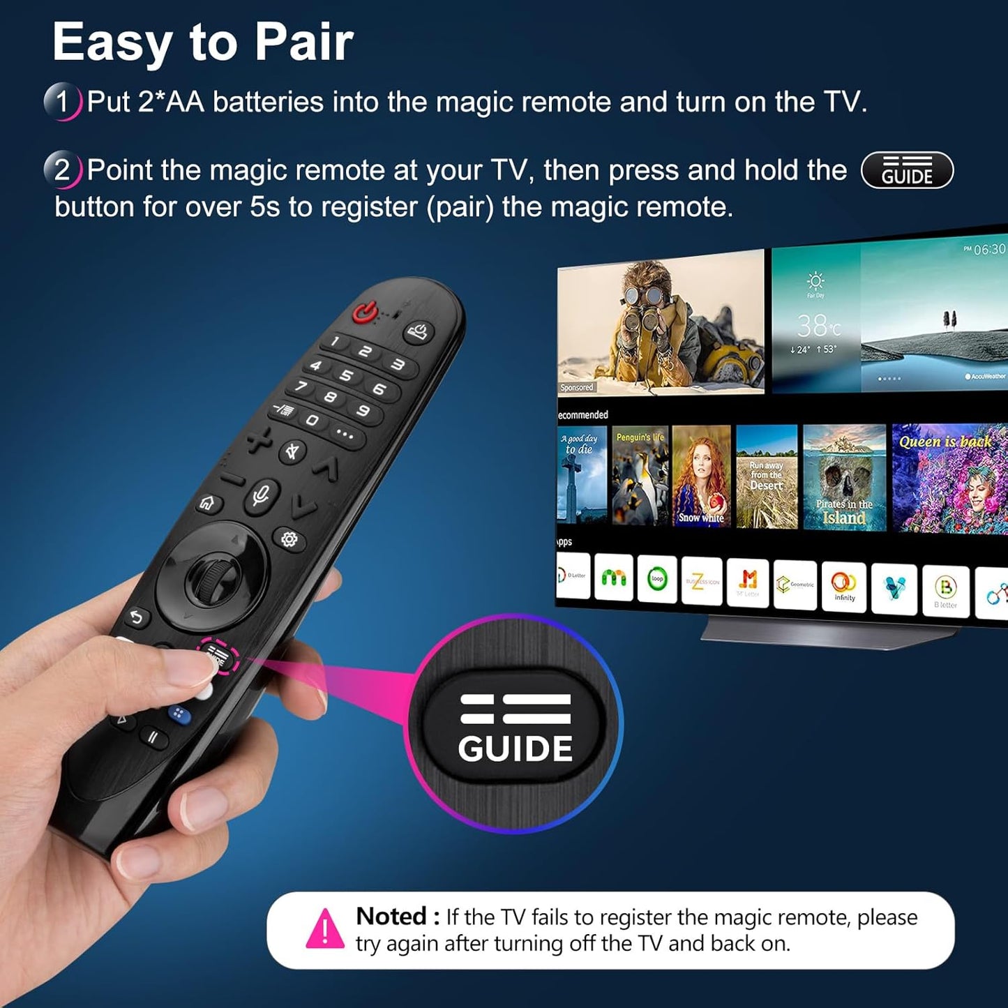 Voice Magic Remote for LG OLED QNED NanoCell Webos Smart TV Magic Remote Control Replacement AKB75855501 AN-MR20GA MR19BA MR21 MR22 MR23 MR24 GA GN GC MR18BA MR650A, with Pointer Function