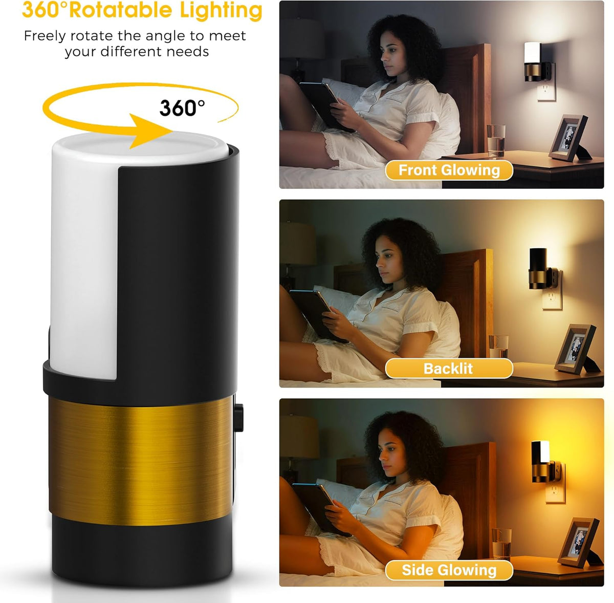 L LOHAS LED Night Lights Plug into Wall, Plug in Night Light, Soft White/Cool White/Amber, Dimmable Backlit Nightlight with Light Sensor, 180° Rotatable Nightlights Plug in Wall for Hallway, 1Pack