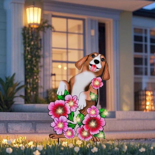 WONDER GARDEN Outdoor Garden Stakes with LED Lighted Flower & Dog Decor