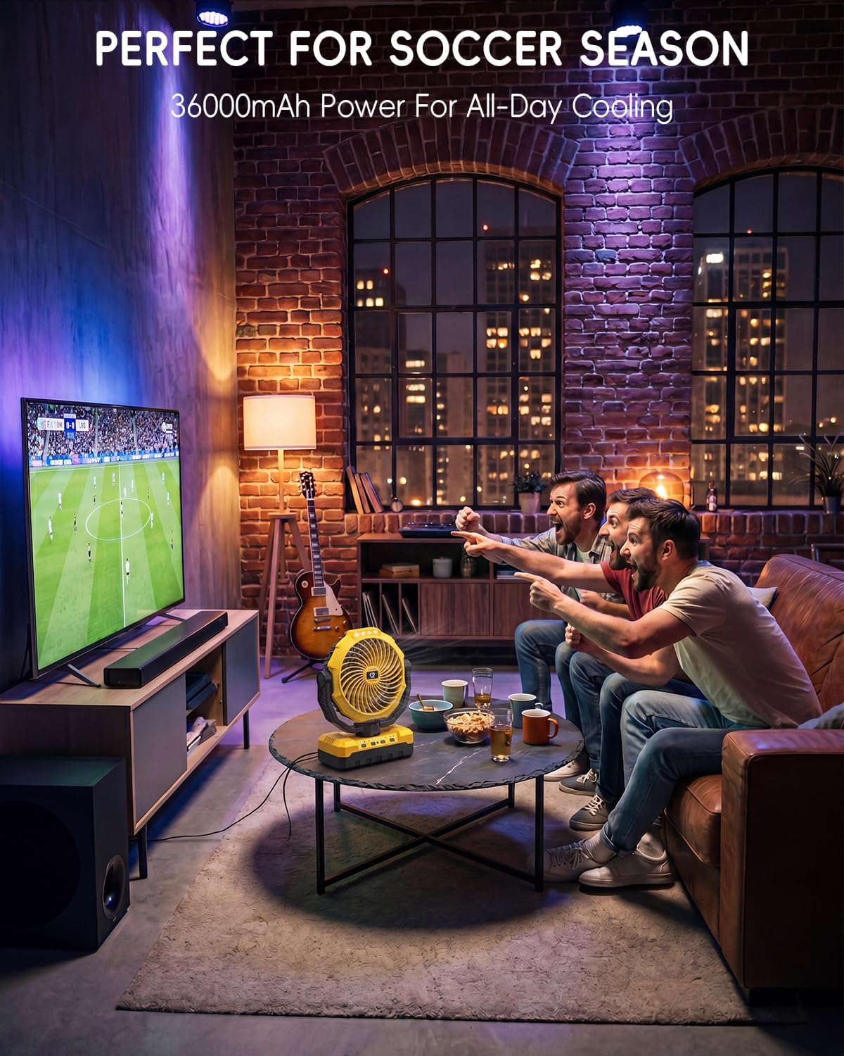 36000mAh Portable Camping Fan - 120HRS Rechargeable Fan with Detachable Battery with LED & Remote - 4 Speeds Battery Powered for Tent,Travel, Office, Jobsite