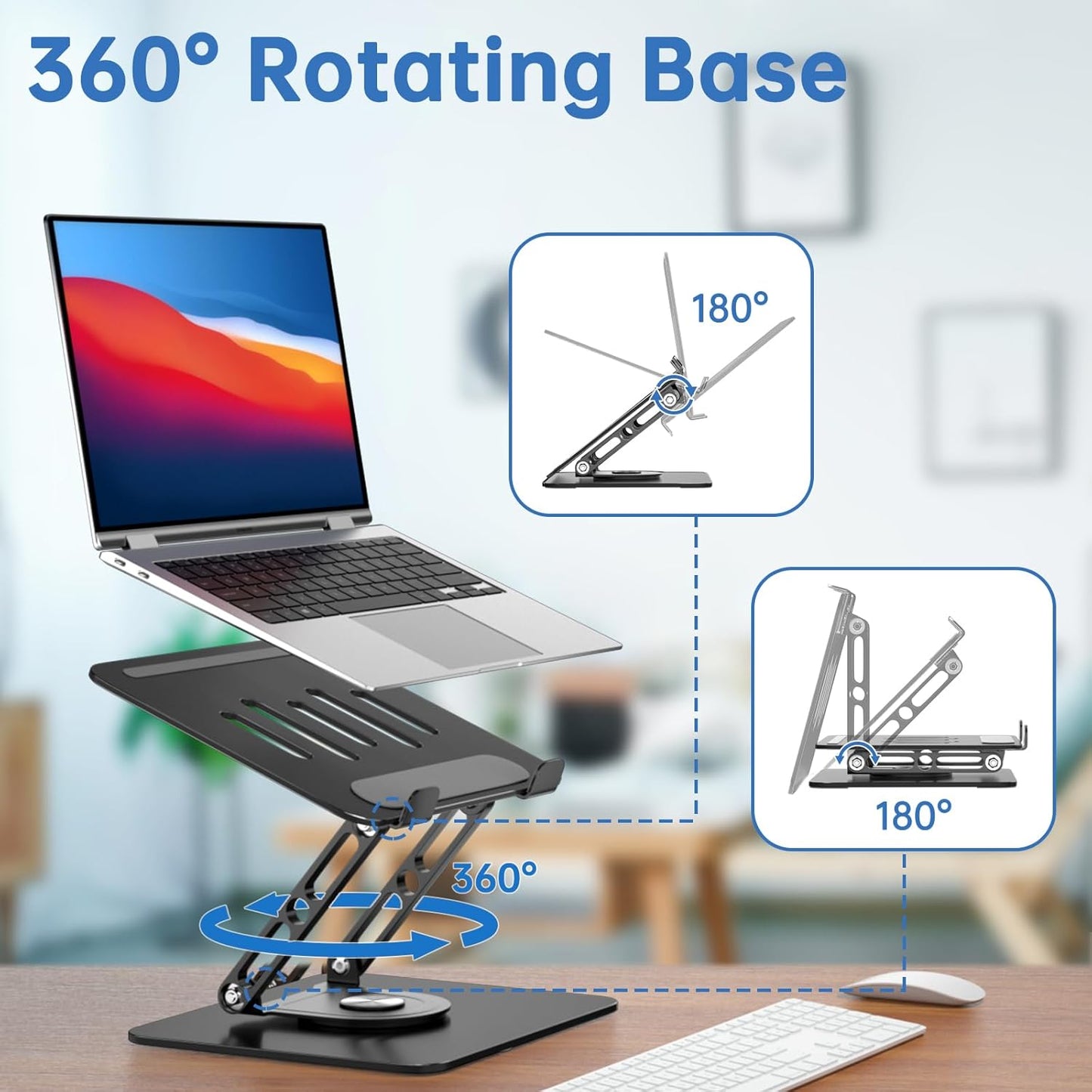 Laptop Stand for Desk Adjustable Computer Stand with 360 Rotating Base Ergonomic Laptop Riser Mount for Desk Foldable Protable Computer Desk Fits with MacBook Pro Air,
