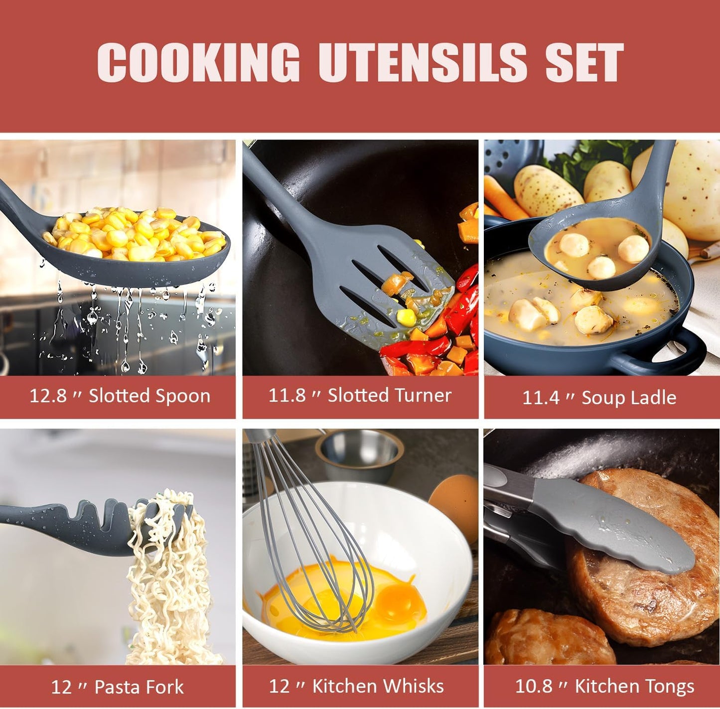 RAXCO Kitchen Set,7-Piece Cooking Utensils,5-Piece Kitchen Gadgets,6-Piece Knife set,Gray