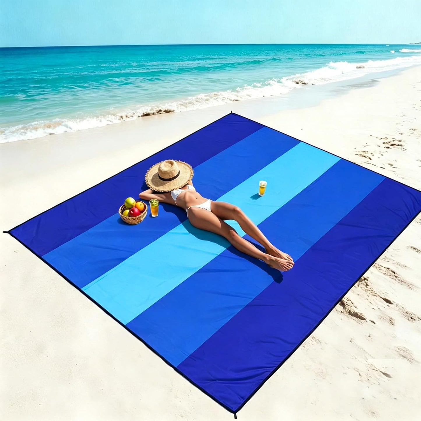 WIWIGO Beach Blanket Waterproof Sandproof Beach Mat 79" X 83"/10'x9'for 2-8 Adults Quick Drying Outdoor Picnic Mat Beach Accessories for Travel, Camping, Hiking