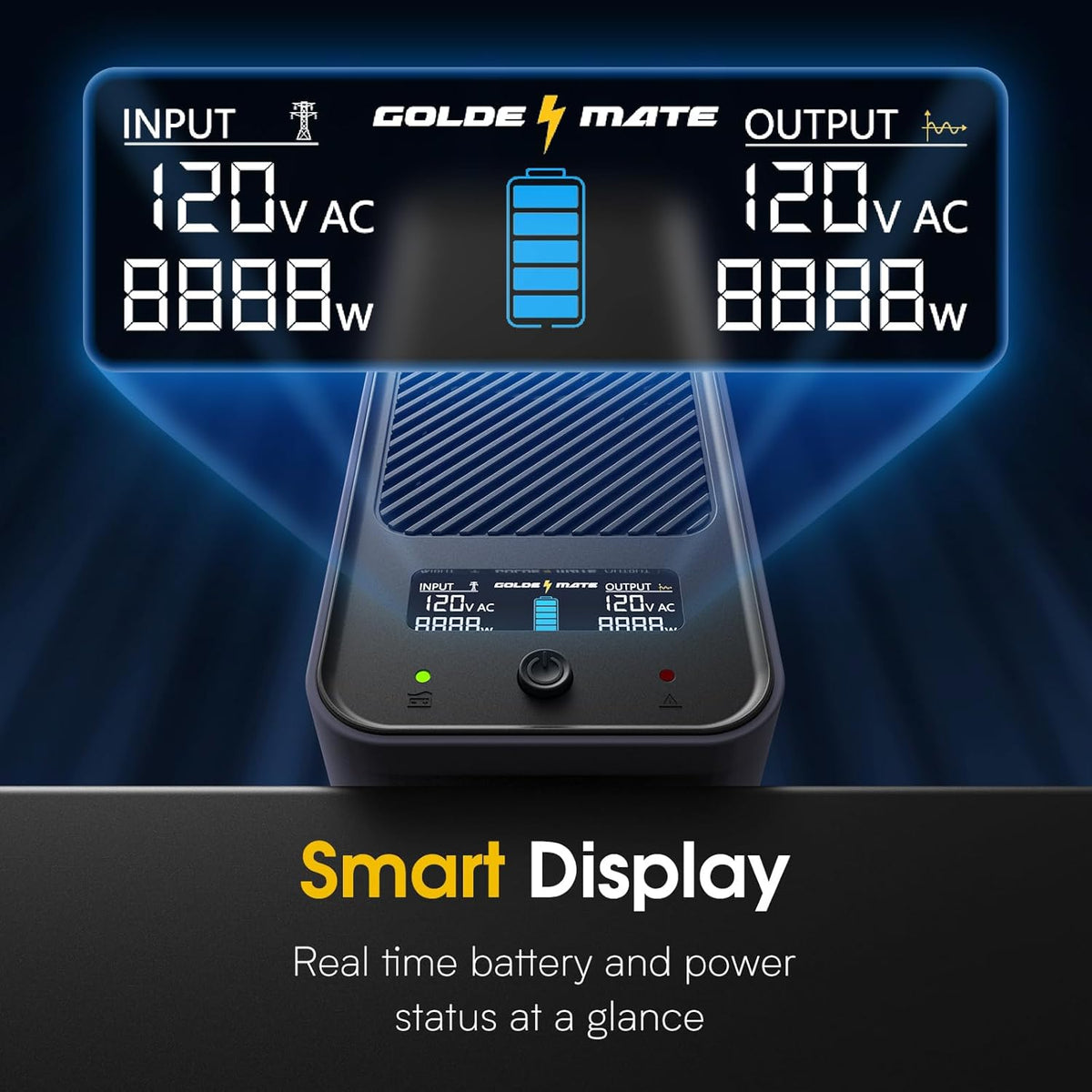 GOLDENMATE 1000VA/600W Lithium UPS Battery Backup and Surge Protector, Sinewave UPS System with LiFePO4 Battery(153.6 Wh), 2025 Upgraded Pro Ver. with Communication Port, 8 Outlets, LCD Display, Gray