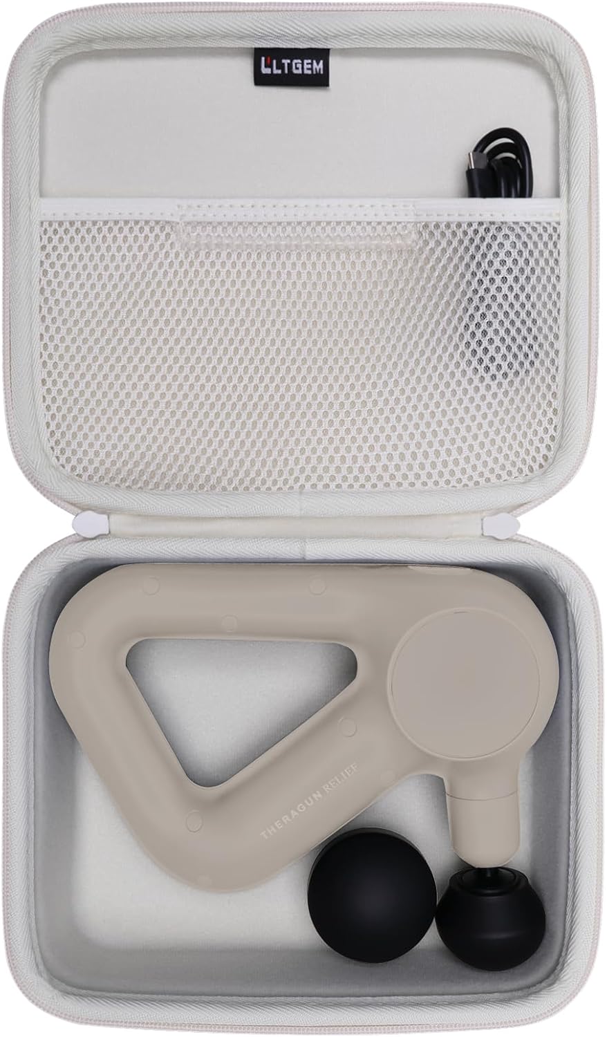 LTGEM Massage Case Compatible with TheraGun Relief Handheld Percussion Massage Gun/Neck/Back/Leg/Shoulder Massage Gun - Travel Protective Carrying Storage Bag, Khaki(Case Only)
