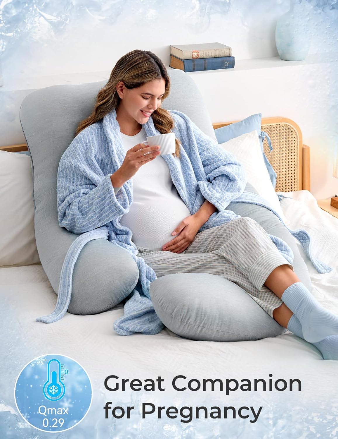 Momcozy Pregnancy Pillows with Cooling Cover, U-Shaped Full Body Maternity Pillow for Side Sleepers 57 Inch - Support for Back, Hip, Belly, Legs for Pregnant Women